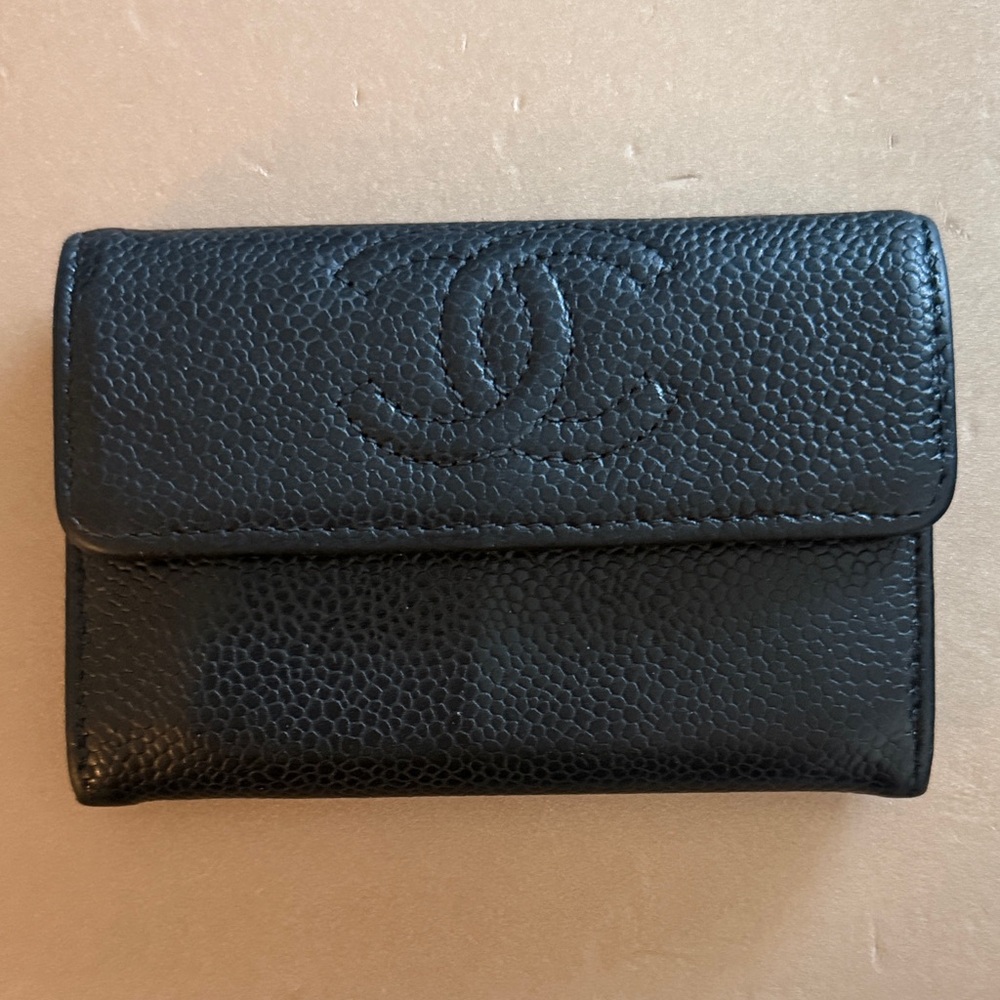 Chanel Black Pebbled Leather Card Holder